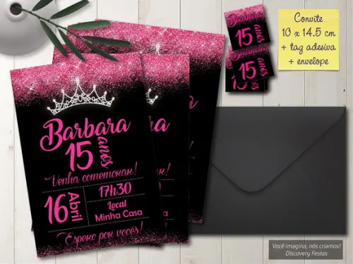 Convite Preto com Pink Debutante
