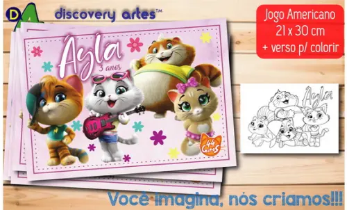 Jogo Americano Infantil 44 Gatos (descartável - Tamanho A4)