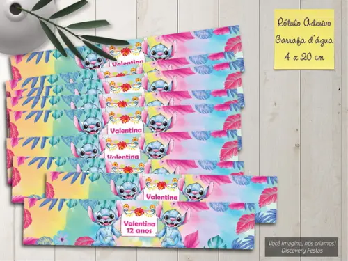 Rótulo Adesivo Garrafa D'água Stitch