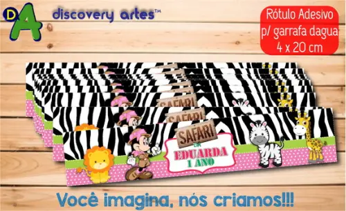 Rótulo Adesivo Garrafa Água Minnie Safari