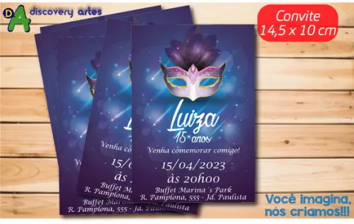 Convite Azul Baile de Máscaras 15 Anos