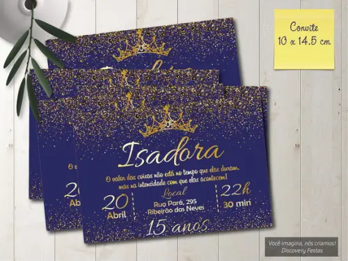 Convite Aniversário 15 Anos Marinho com Dourado