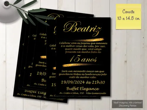 Convite Debutante Preto com Dourado