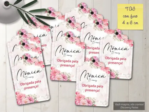 Tag com Furo Floral Rosa
