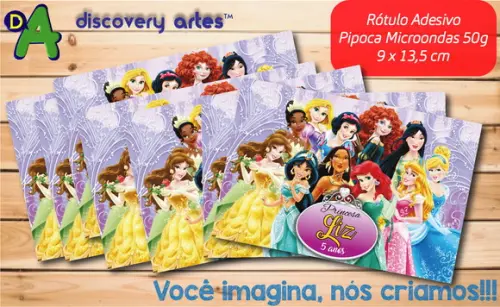 Rótulo Adesivo Pipoca de Microondas Princesas