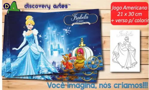 Jogo Americano Infantil Cinderela (descartável - Tamanho A4)