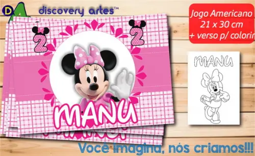Jogo Americano Infantil Descartável Minnie Rosa (tam A4)