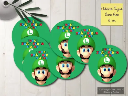 Rótulo Adesivo Àgua Ouro Fino Super Mario Bros - Luigi