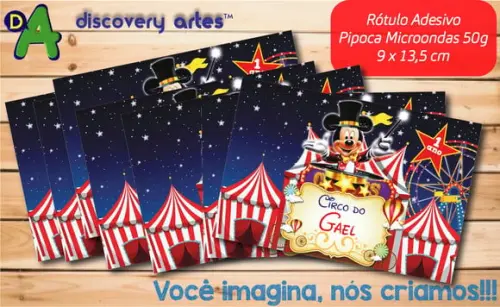 Rótulo Adesivo Pipoca de Microondas Circo do Mickey