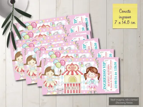 Convite Ingresso Circo Rosa Aquarela