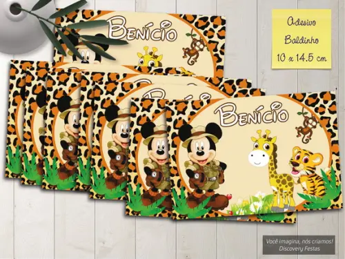 Rótulo Adesivo Baldinho Mickey Safari