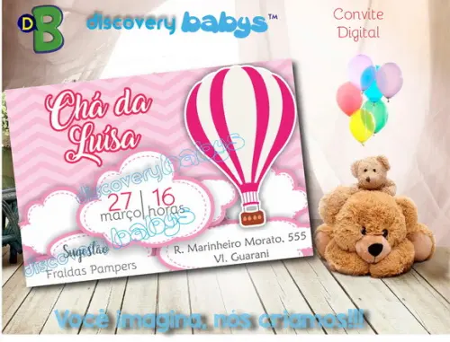 Convite Digital Chá de Bebê Balão rosa