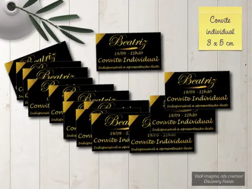 Convite Individual 15 Anos Preto com Dourado