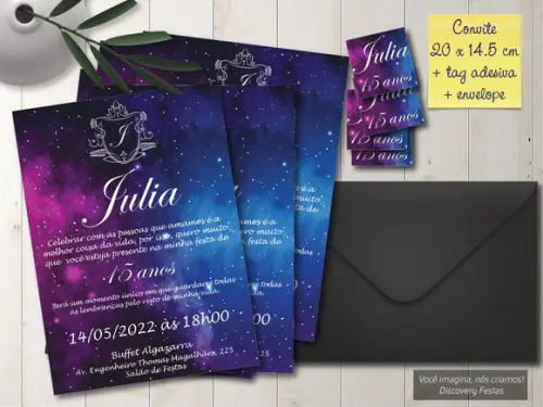 Convite Debutante 15 Anos Galaxia (20 x 14,5 Cm)