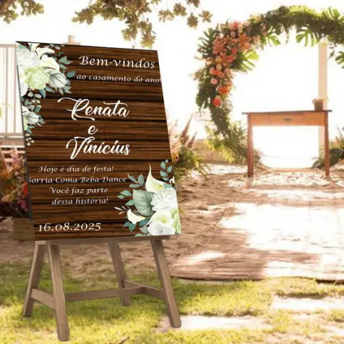 Placa de Recepção Bem-vindos Casamento Floral