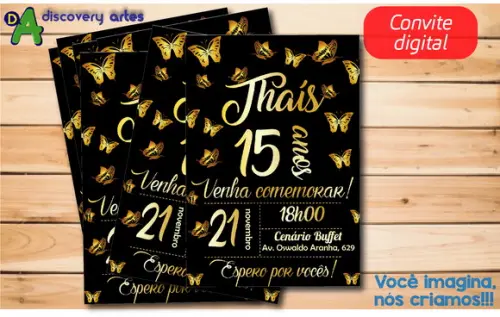 Convite Digital Debutante Preto com Dourado