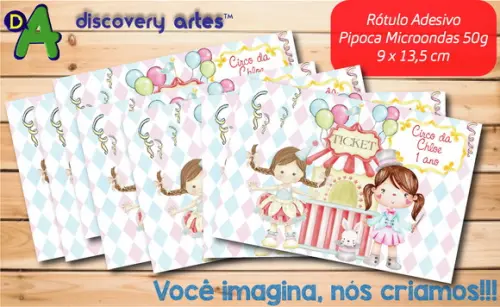 Rótulo Adesivo Pipoca de Microondas Circo Rosa Aquarela