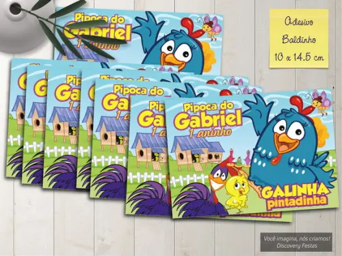 Rótulo Adesivo Baldinho Galinha Pintadinha