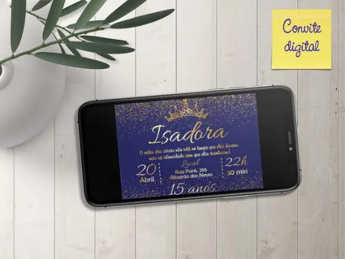 Convite Digital Aniversário 15 Anos Marinho com Dourado