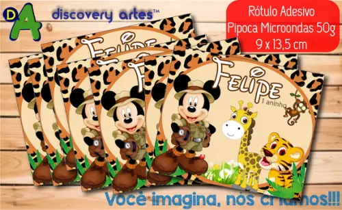 Rótulo Adesivo Pipoca Microondas Mickey Safari