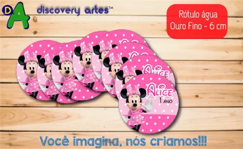 Rótulo Adesivo Água Ouro Fino Minnie Rosa