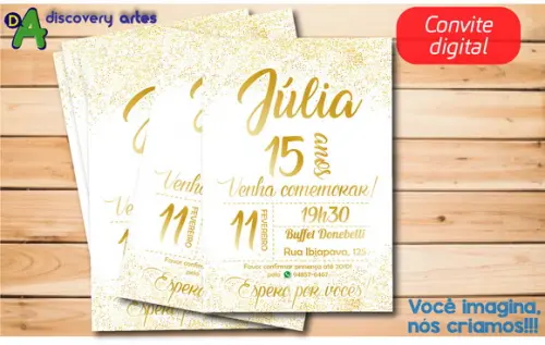 Convite Digital Aniversário 15 Anos Branco com Dourado