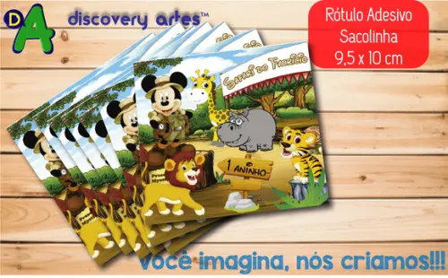 Rótulo Adesivo Sacolinha Mickey Safari