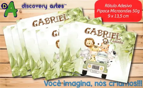 Rótulo Adesivo Pipoca de Microondas Safari Aquarela