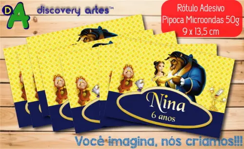 Rótulo Adesivo Pipoca de Microondas a Bela e a Fera