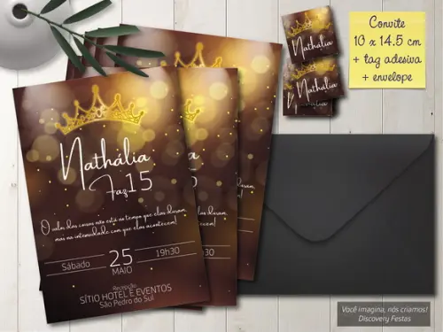 Convite Debutante Preto com Dourado