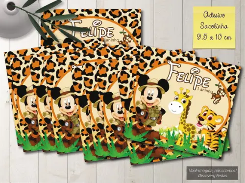 Rótulo Adesivo Sacolinha Mickey Safari