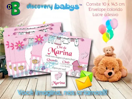 Convite Chá de Bebê Varal rosa