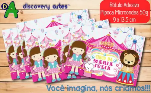 Rótulo Adesivo Pipoca de Microondas Circo Rosa