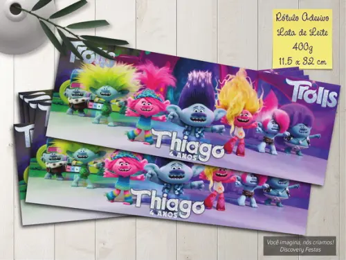 Rótulo Adesivo Lata de Leite (400g) Trolls