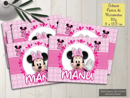 Rótulo Adesivo Pipoca de Microondas Minnie Rosa