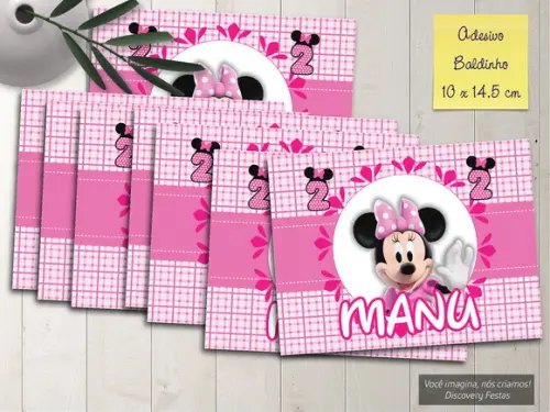 Rótulo Adesivo Baldinho Minnie Rosa