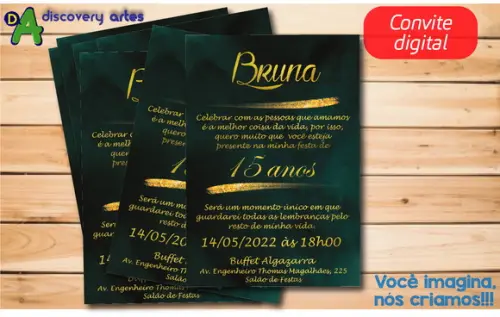 Convite Digital 15 Anos Verde com Dourado