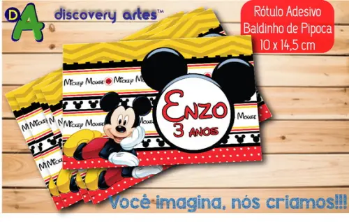 Rótulo Adesivo Baldinho de Pipoca Mickey