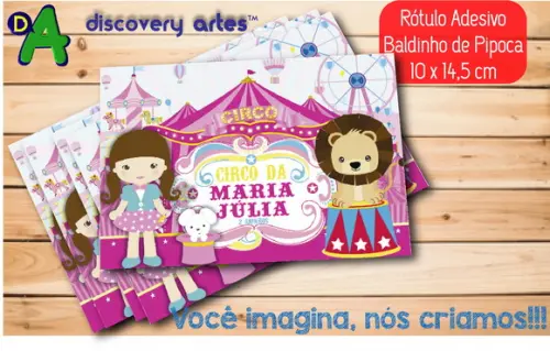 Rótulo Adesivo Baldinho de Pipoca Circo Rosa