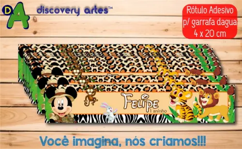 Rótulo Adesivo Garrafa D'água Mickey Safari