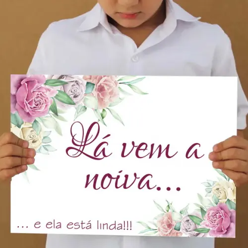 Plaquinha Lá Vem a Noiva Casamento Floral (30 x 40 Cm)