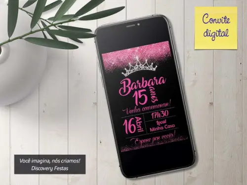 Convite Digitla Preto com Pink