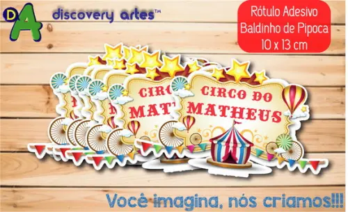 Rótulo Adesivo Baldinho de Pipoca Circo