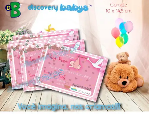 Convite Chá de Bebê Cegonha rosa