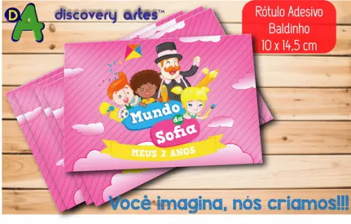 Rótulo Adesivo Baldinho de Pipoca Mundo Bita Rosa