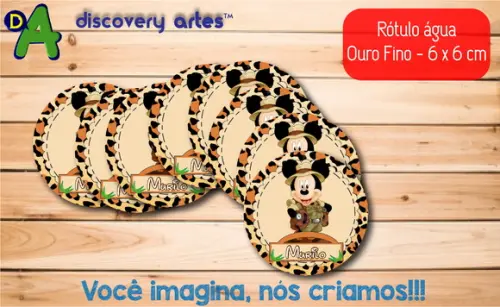 Rótulo Adesivo Água Ouro Fino Mickey Safari