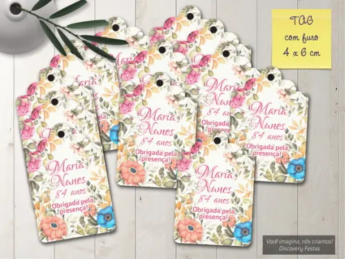Tag com Furo Floral Colorido