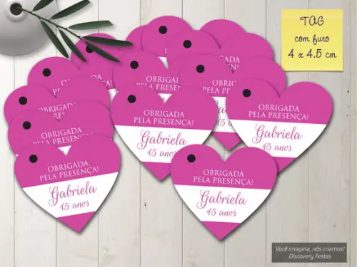 Tag Coração Debutante 15 Anos, Noivado, Casamento