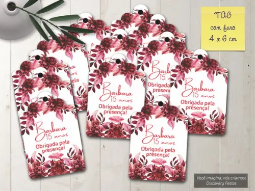 Tag com Furo Floral Vermelho
