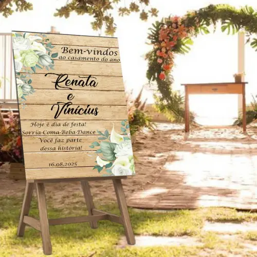 Placa de Recepção Bem-vindos Casamento Floral